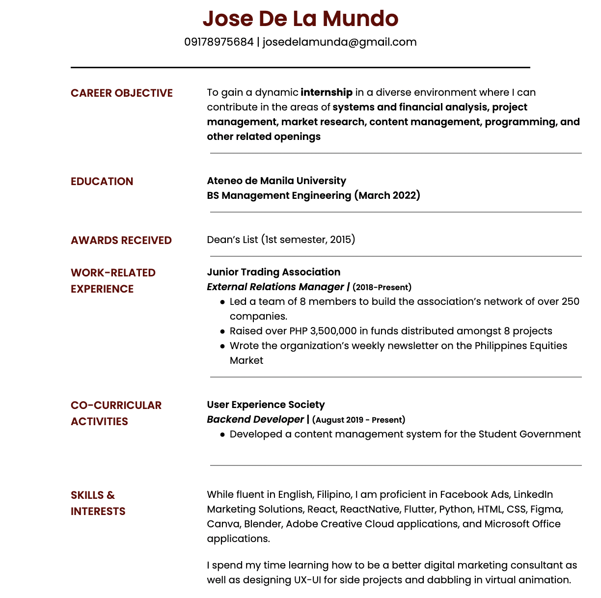 no experience first job sample resume for fresh graduate